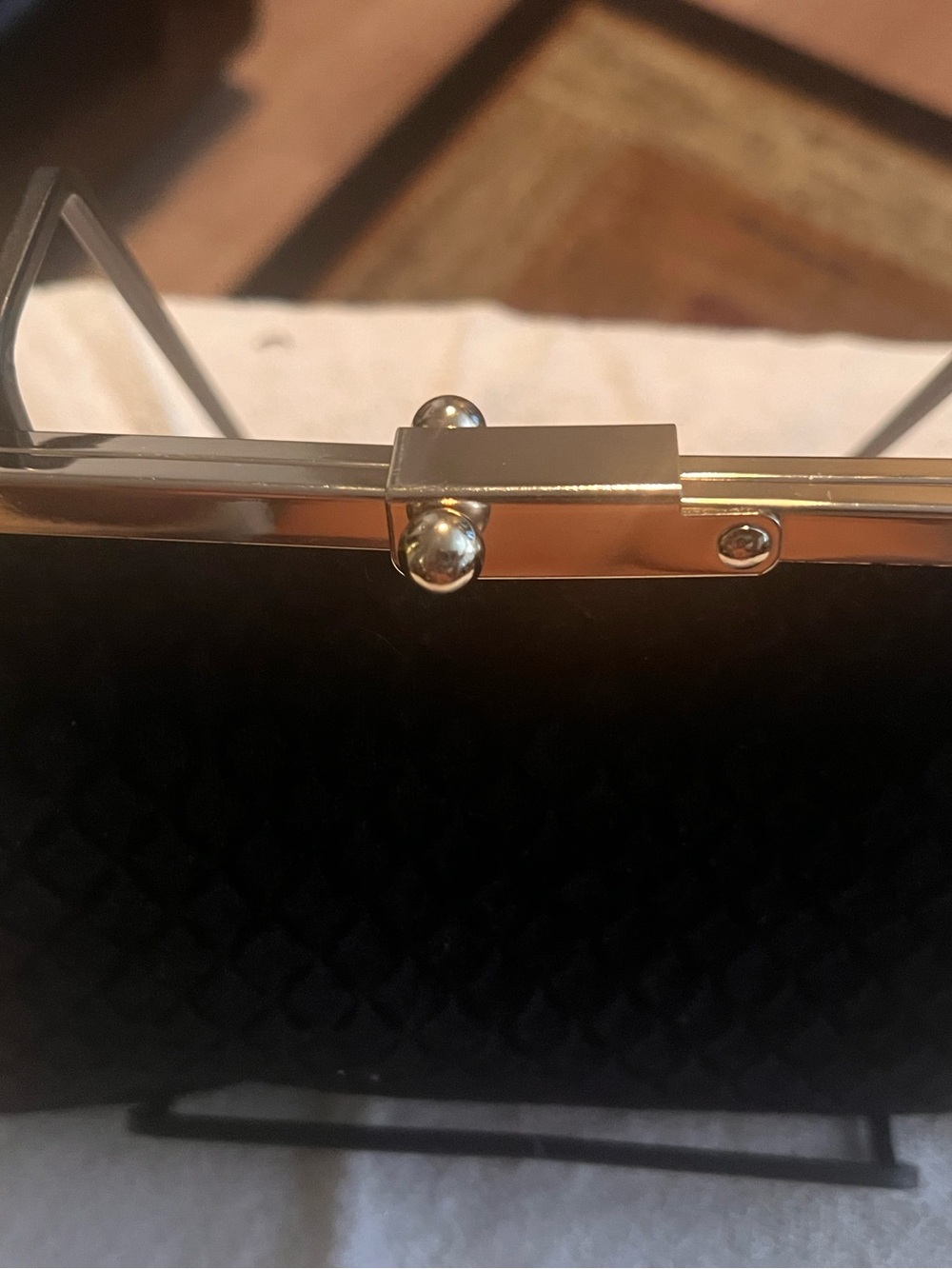 Black Textured Evening Clutch with Gold-Tone Frame